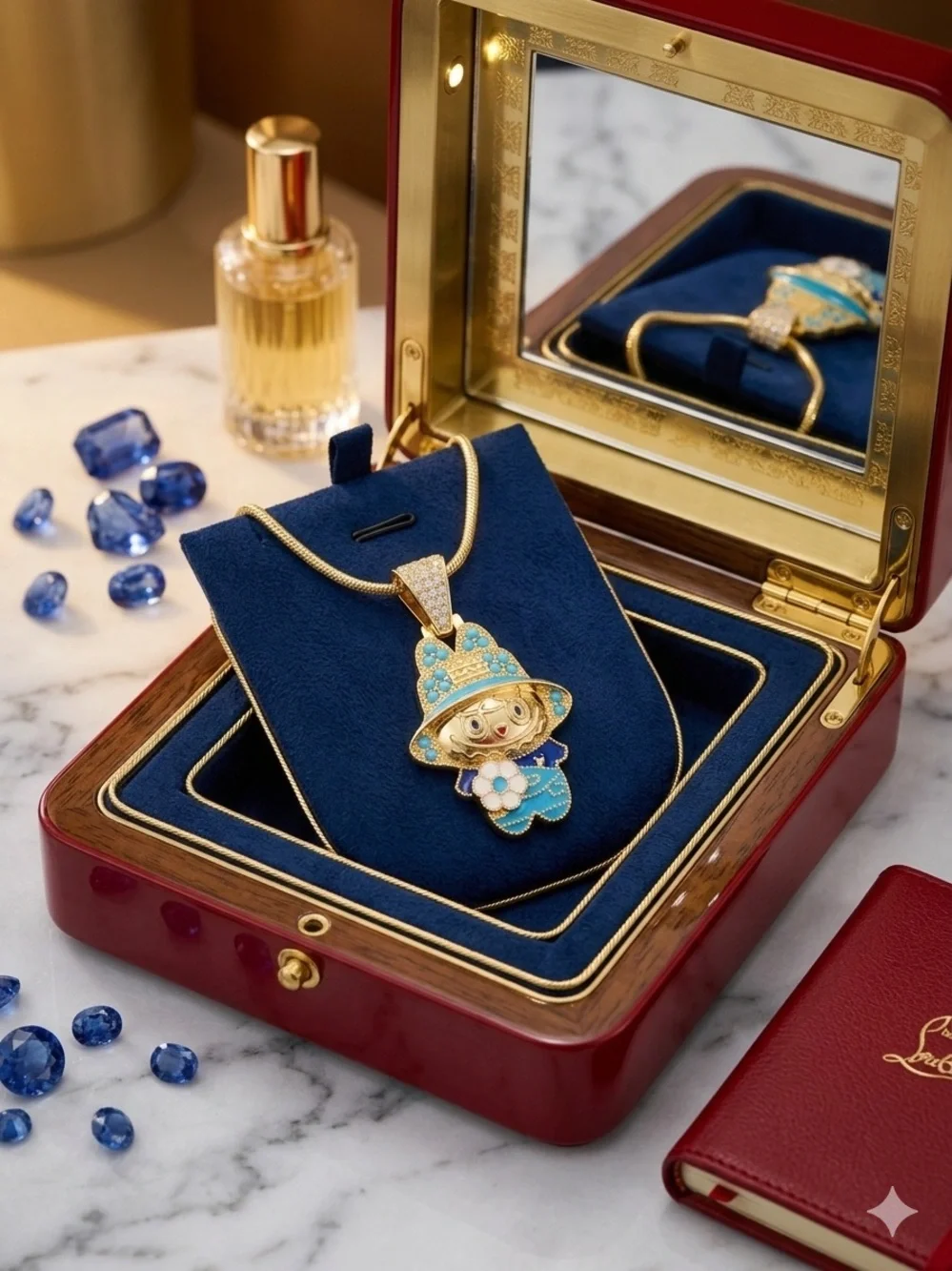 14k Gold-Filled Blue Flower Character Pendant Necklace - Kids Accessories
